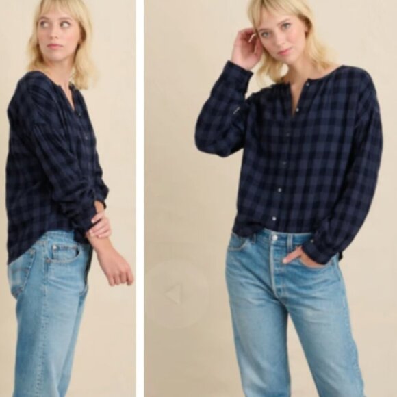 Alex Mill Navy Checkered Blouse - Picture 2 of 7